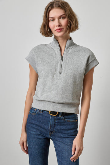 Zip Mock Neck Womens Top Heather Grey A1
