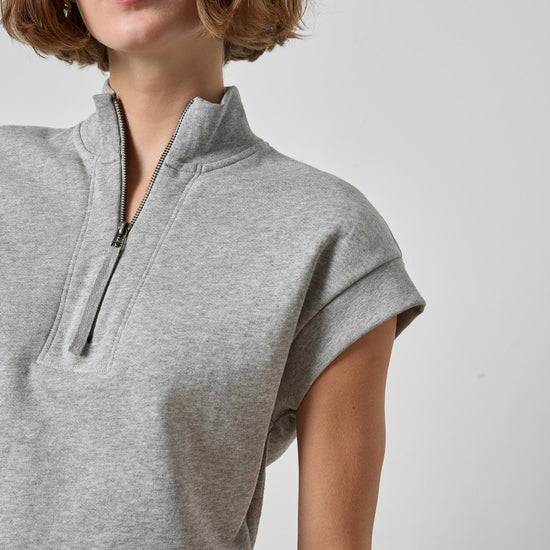 Zip Mock Neck Womens Top Heather Grey A3