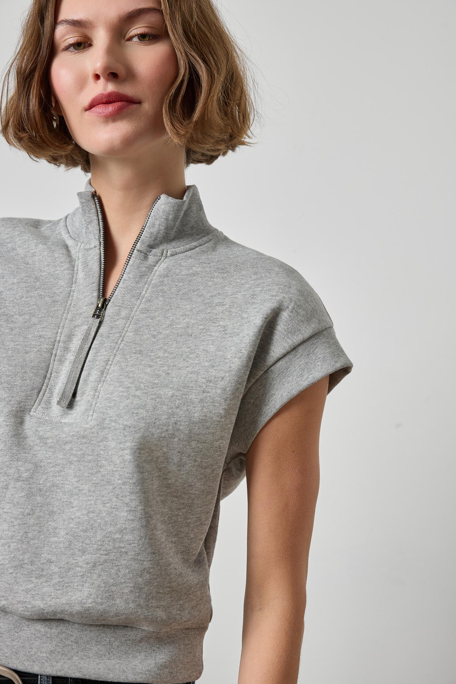 Zip Mock Neck Womens Top Heather Grey A3