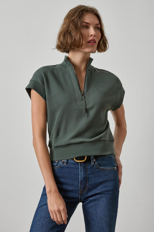 Zip Mock Neck Womens Top Mineral A1