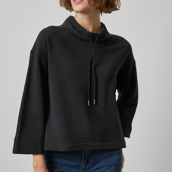 Easy Scrunch Neck Womens Top Black A1
