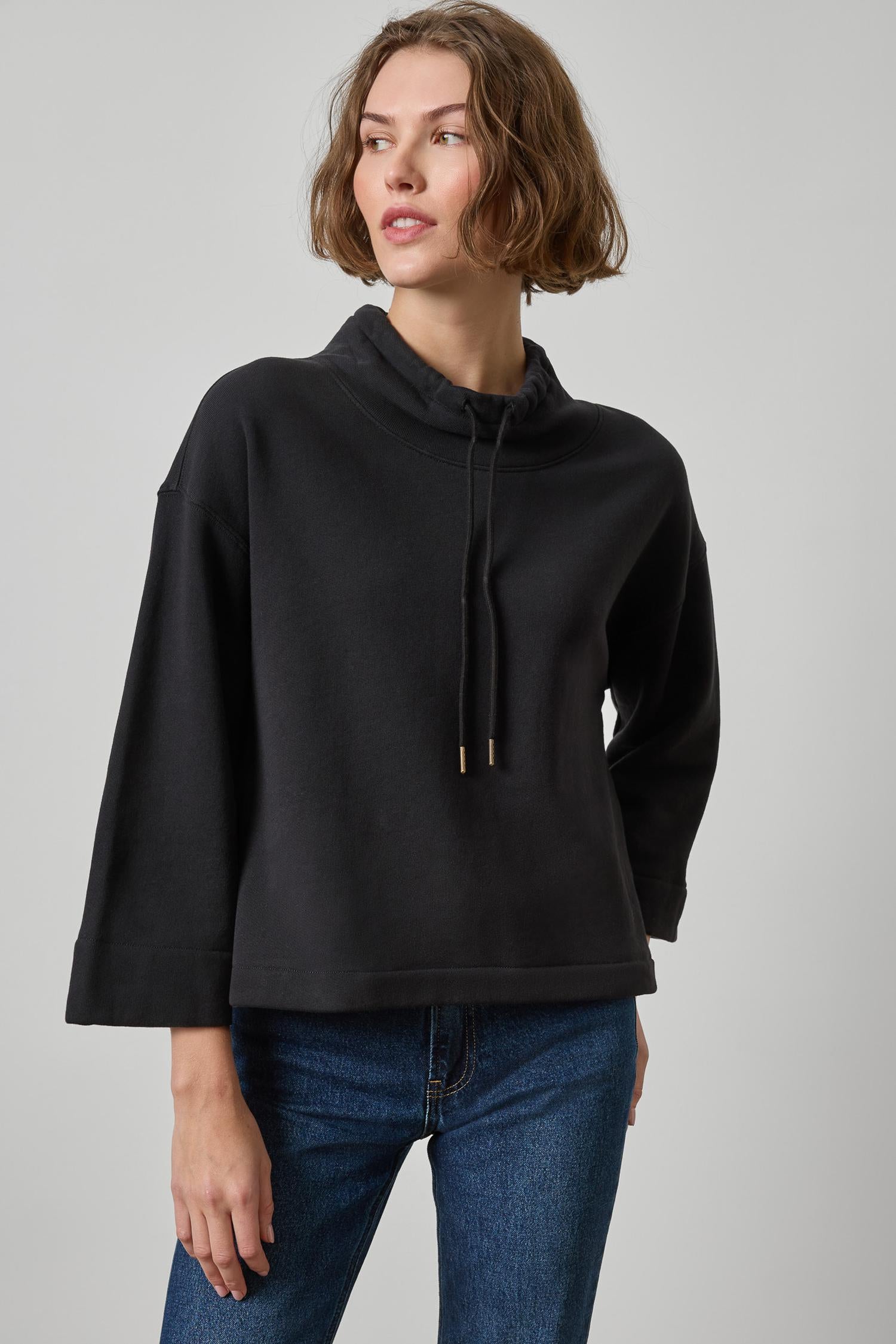 Easy Scrunch Neck Womens Top Black A1