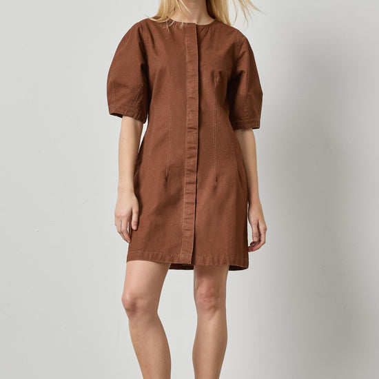 Washed Twill Full Sleeve Shirt Dress Womens Dress Chestnut A1