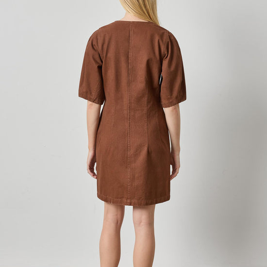 Washed Twill Full Sleeve Shirt Dress Womens Dress Chestnut A2