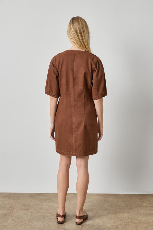 Washed Twill Full Sleeve Shirt Dress Womens Dress Chestnut A2