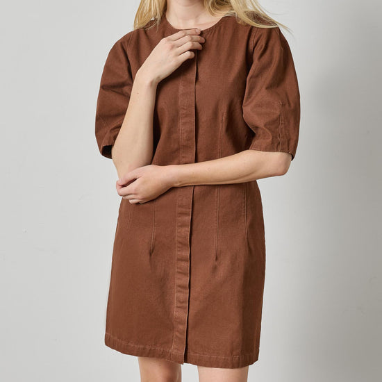 Washed Twill Full Sleeve Shirt Dress Womens Dress Chestnut A3