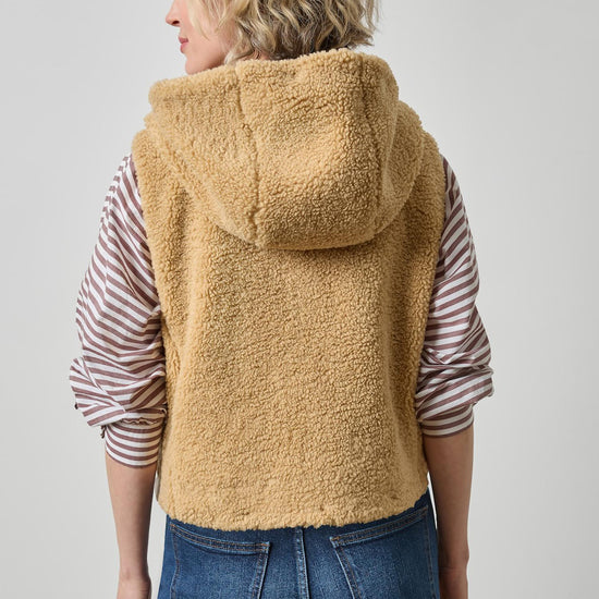 Hooded Sherpa Vest Womens Jacket Sable A2