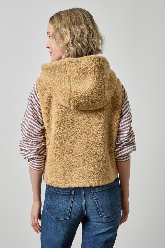 Hooded Sherpa Vest Womens Jacket Sable A2