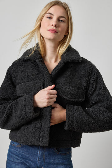 Sherpa Collared Jacket Womens Jacket Black A1