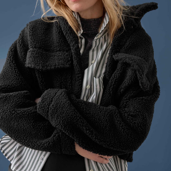 Sherpa Collared Jacket Womens Jacket Black C2