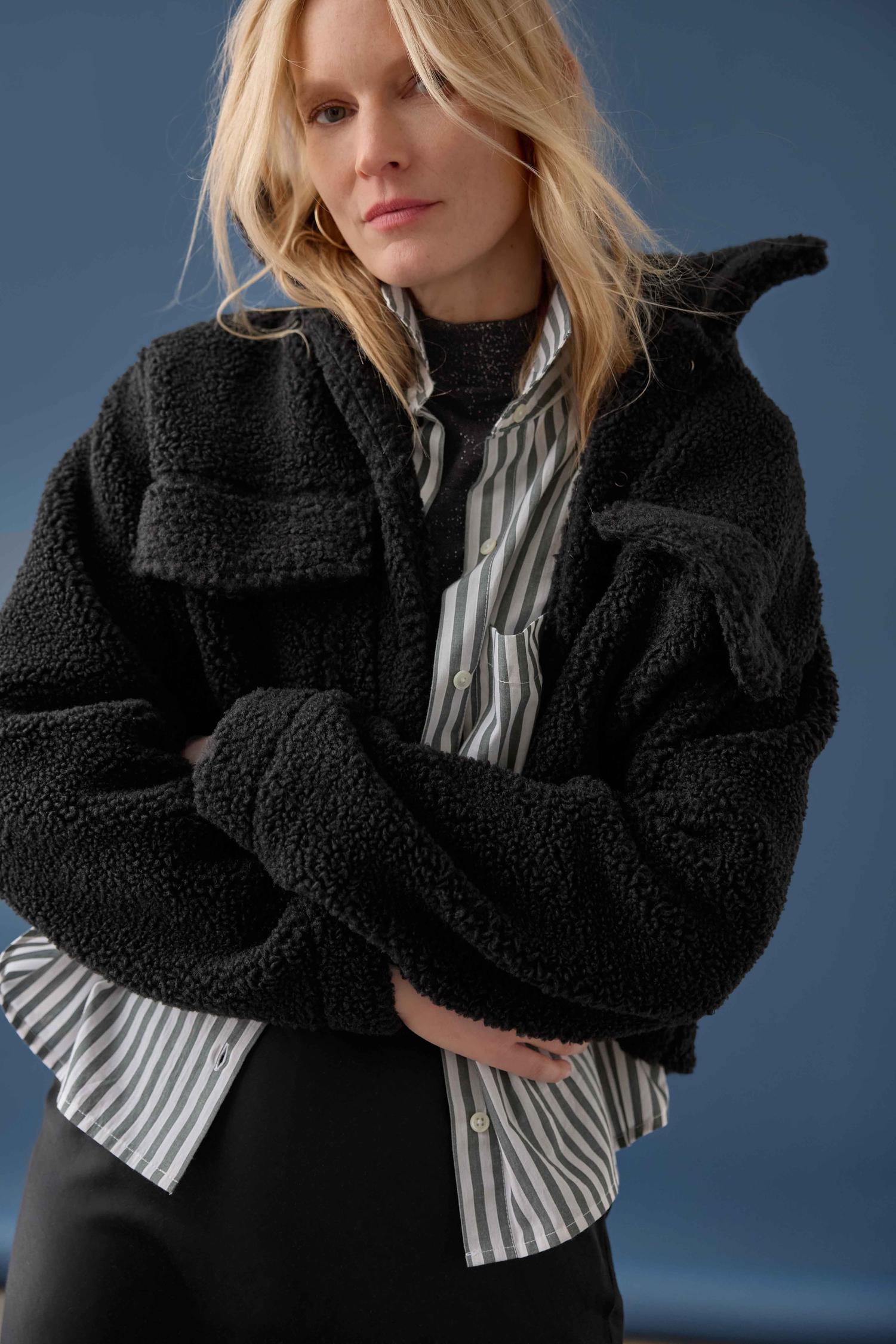 Sherpa Collared Jacket Womens Jacket Black C2