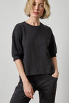 Half Sleeve Ribbed Trim Sweatshirt Womens Top Black A1