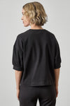 Half Sleeve Ribbed Trim Sweatshirt Womens Top Black A2