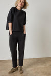 Half Sleeve Ribbed Trim Sweatshirt Womens Top Black A3