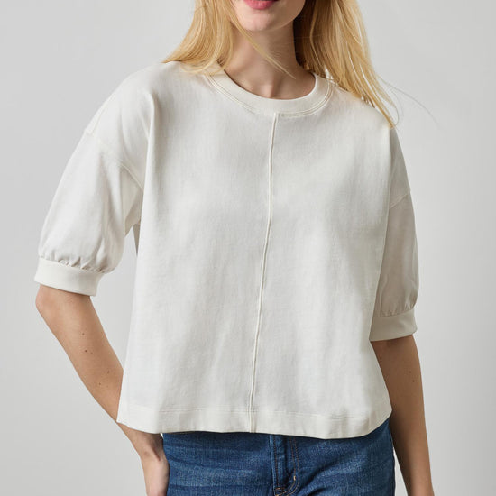 Half Sleeve Ribbed Trim Sweatshirt Womens Top Chalk A1