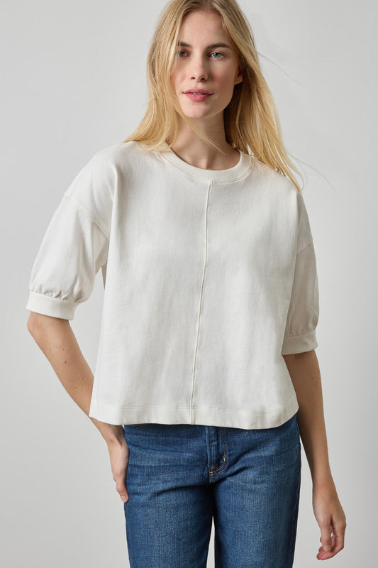 Half Sleeve Ribbed Trim Sweatshirt Womens Top Chalk A1