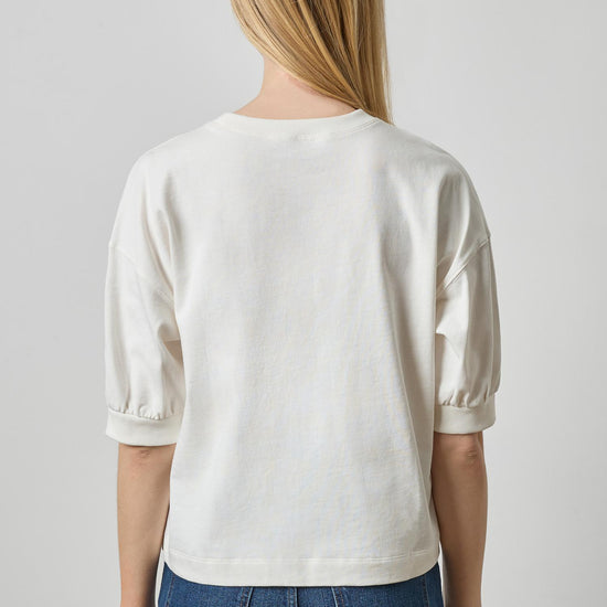 Half Sleeve Ribbed Trim Sweatshirt Womens Top Chalk A2