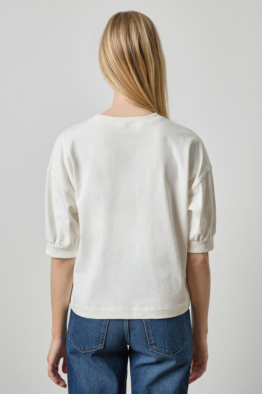 Half Sleeve Ribbed Trim Sweatshirt Womens Top Chalk A2
