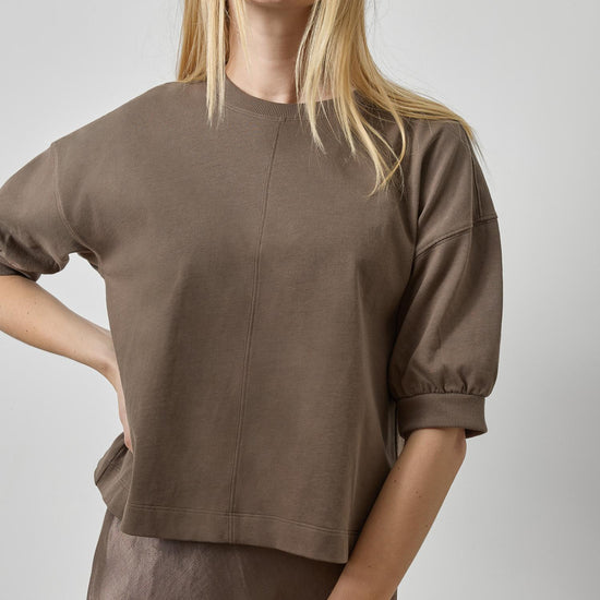 Half Sleeve Ribbed Trim Sweatshirt Womens Top Shiitake A1