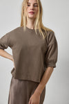 Half Sleeve Ribbed Trim Sweatshirt Womens Top Shiitake A1
