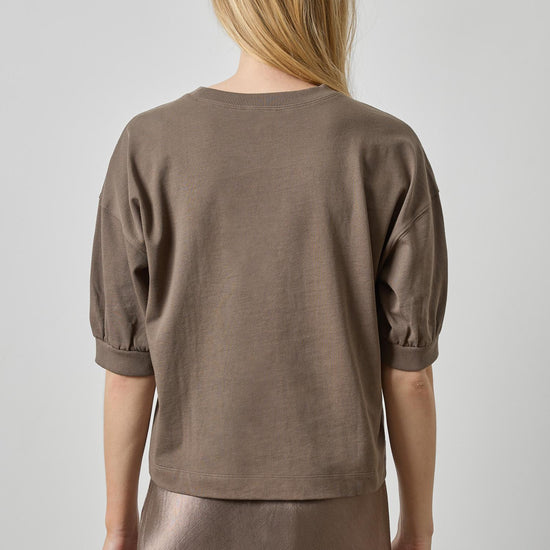 Half Sleeve Ribbed Trim Sweatshirt Womens Top Shiitake A2