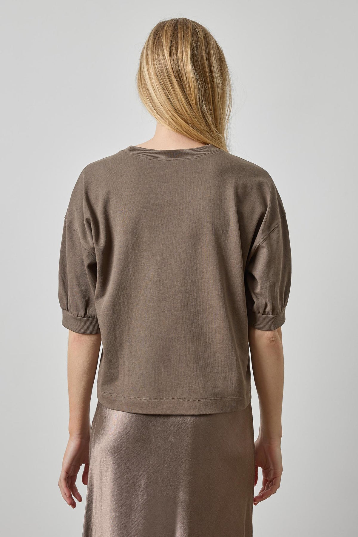 Half Sleeve Ribbed Trim Sweatshirt Womens Top Shiitake A2