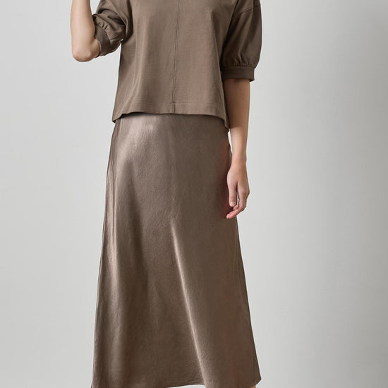 Half Sleeve Ribbed Trim Sweatshirt Womens Top Shiitake A3