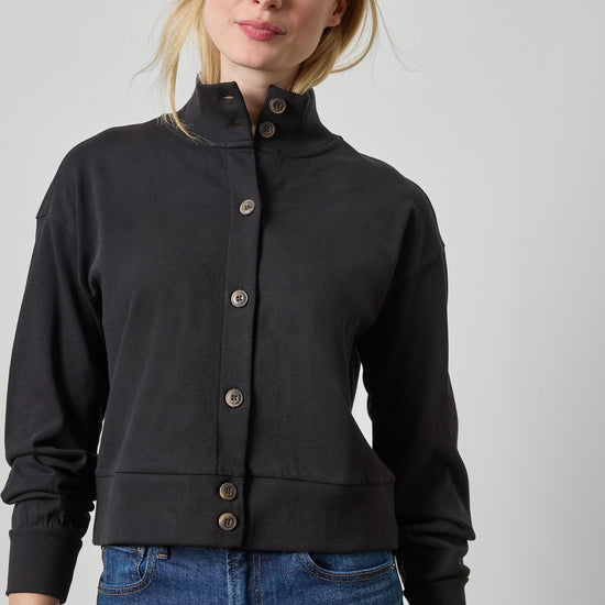 Mock Neck Cardigan Womens Top Black A1