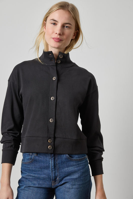 Mock Neck Cardigan Womens Top Black A1