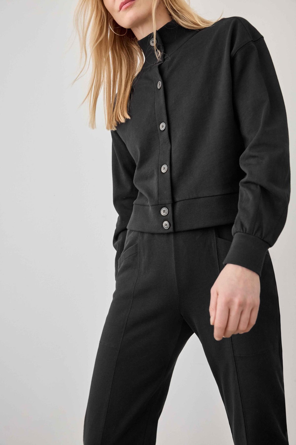 Mock Neck Cardigan Womens Top Black C1