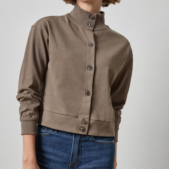 Mock Neck Cardigan Womens Top Shiitake A1
