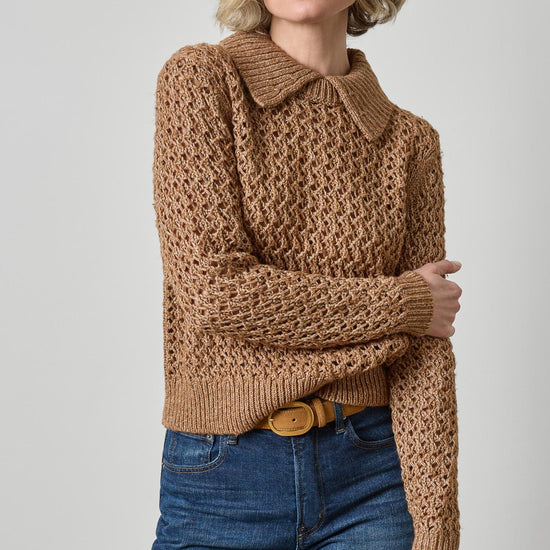 Textured Polo Sweater Womens Sweater Hazelnut A1