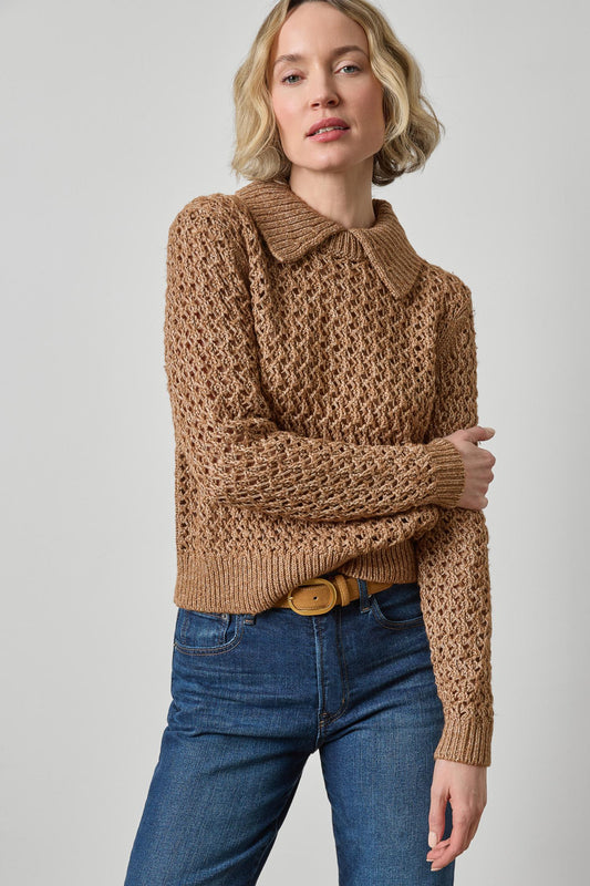 Textured Polo Sweater Womens Sweater Hazelnut A1
