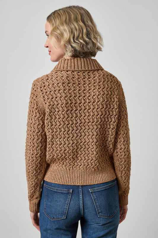 Textured Polo Sweater Womens Sweater Hazelnut A2