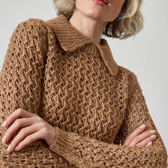Textured Polo Sweater Womens Sweater Hazelnut A3