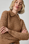 Textured Polo Sweater Womens Sweater Hazelnut A3