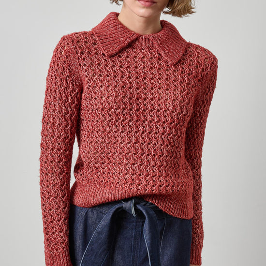 Textured Polo Sweater Womens Sweater Oxblood A1