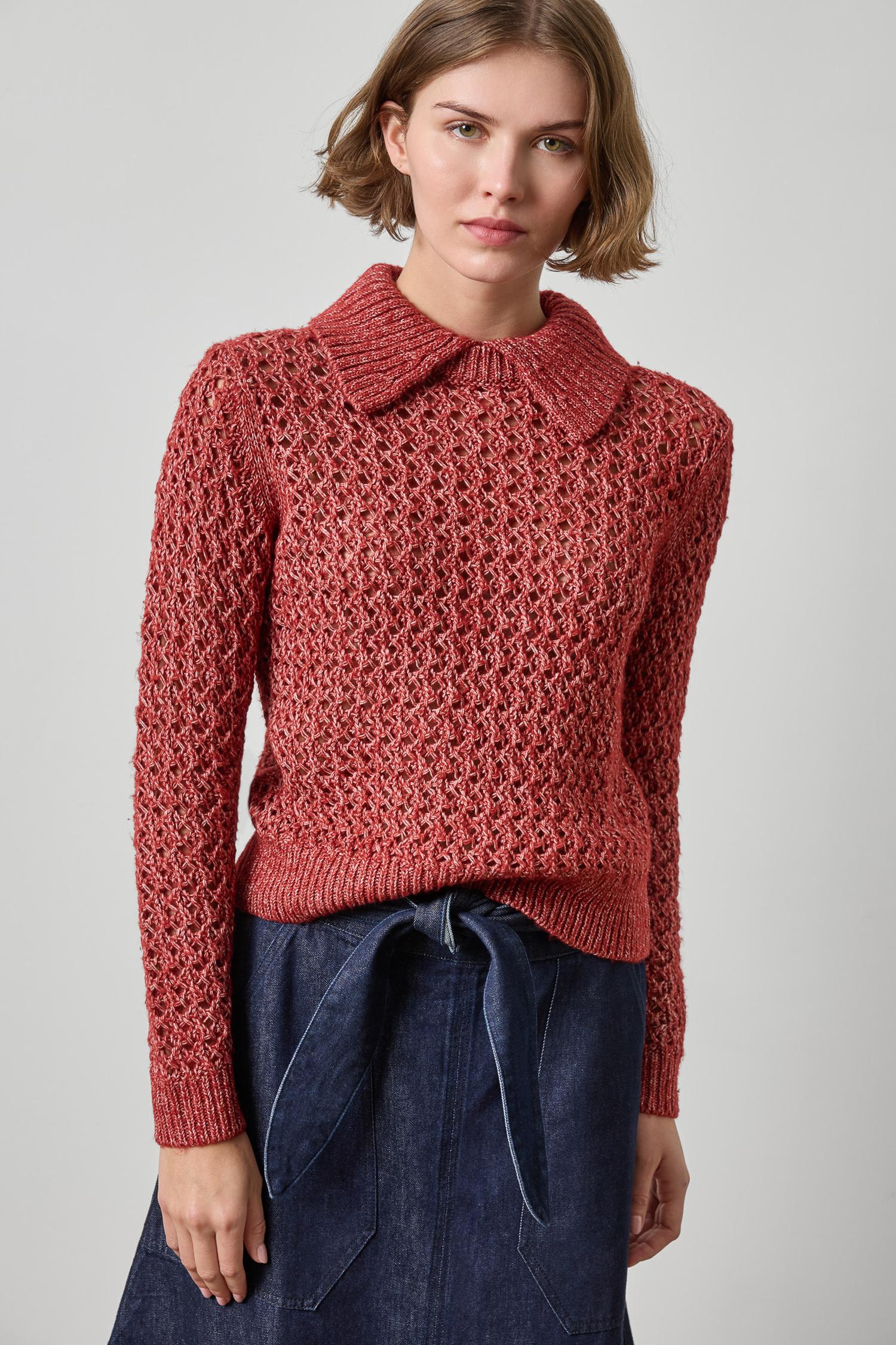 Textured Polo Sweater Womens Sweater Oxblood A1