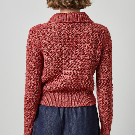 Textured Polo Sweater Womens Sweater Oxblood A2