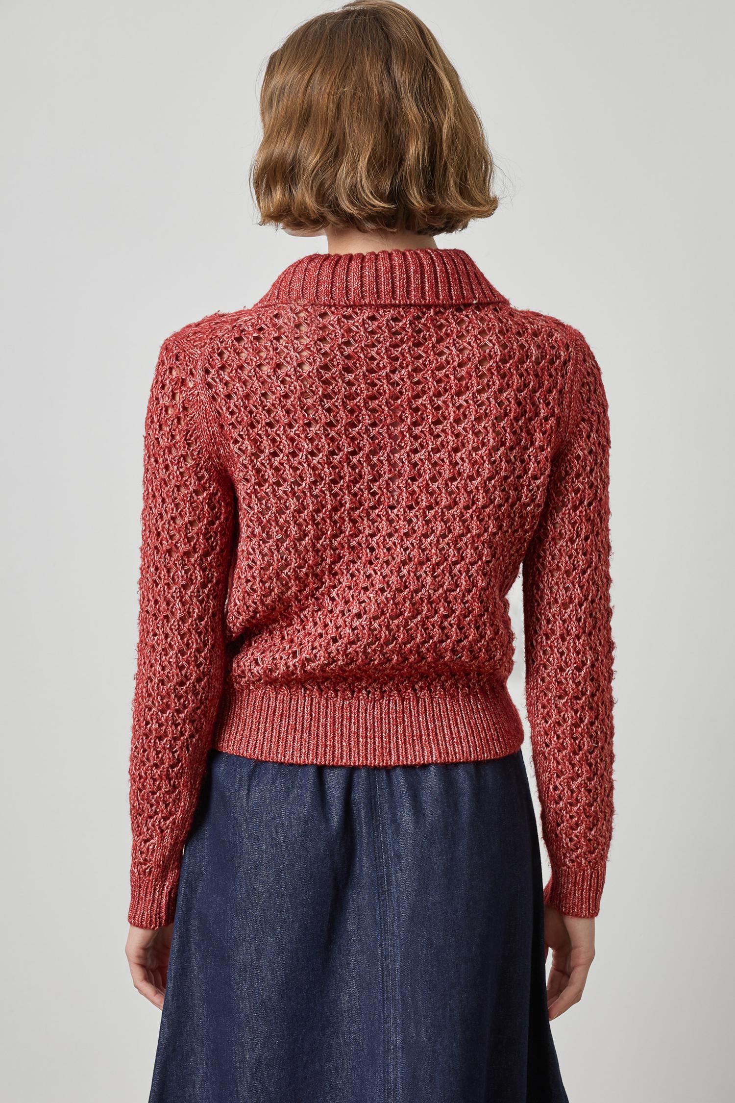 Textured Polo Sweater Womens Sweater Oxblood A2