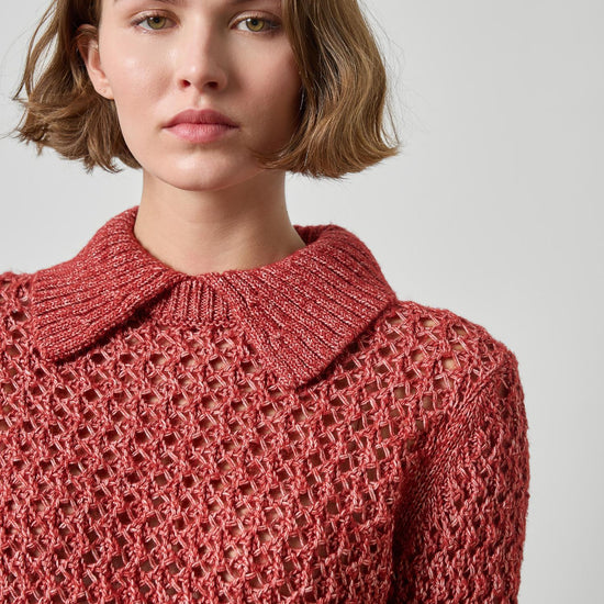 Textured Polo Sweater Womens Sweater Oxblood A3