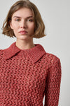 Textured Polo Sweater Womens Sweater Oxblood A3