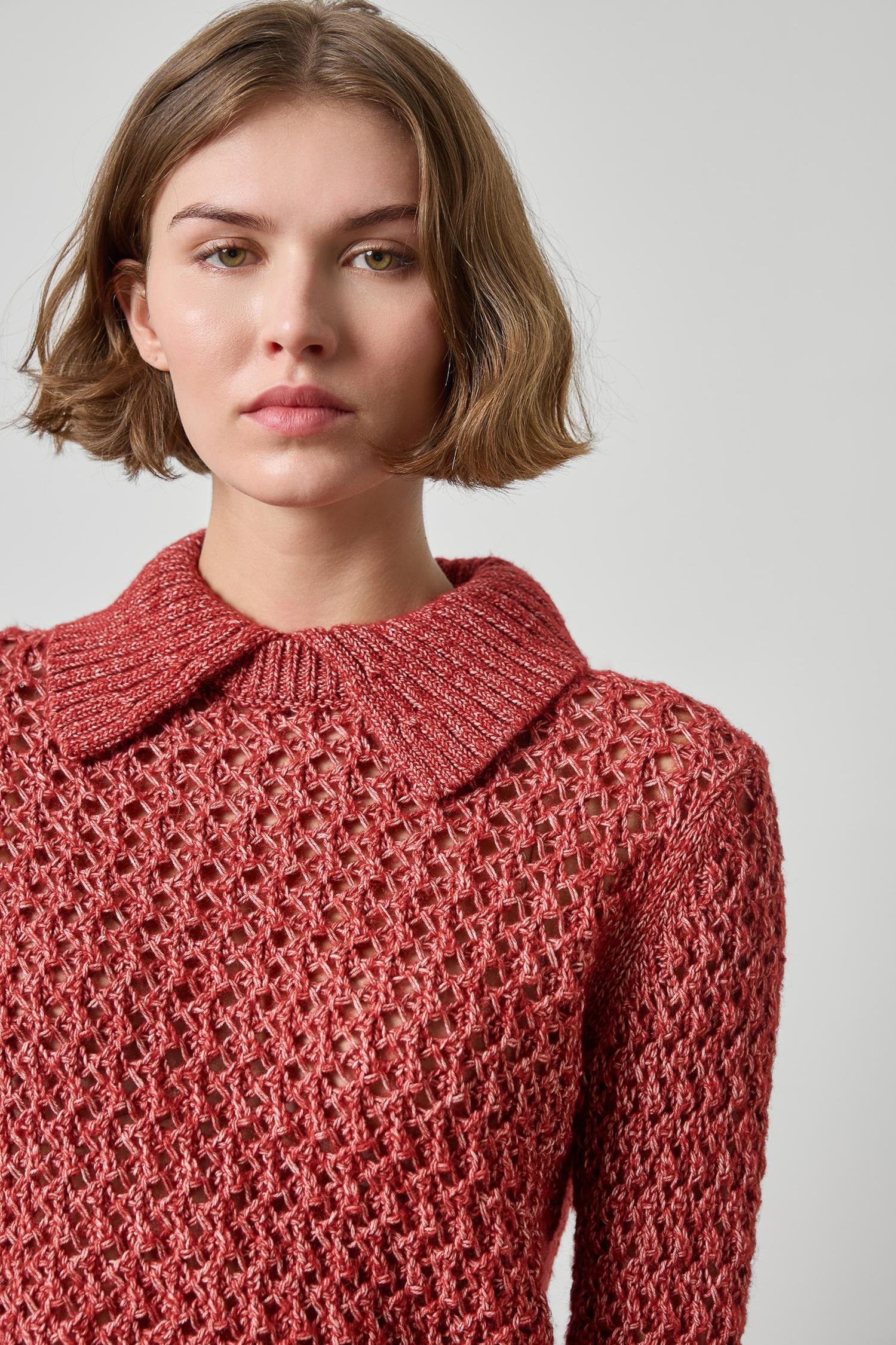 Textured Polo Sweater Womens Sweater Oxblood A3