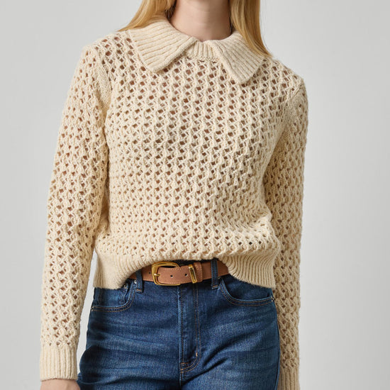 Textured Polo Sweater Womens Sweater Winter White A1