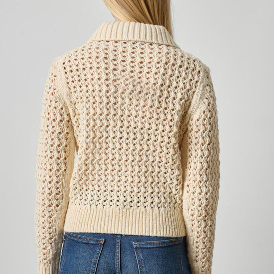 Textured Polo Sweater Womens Sweater Winter White A2