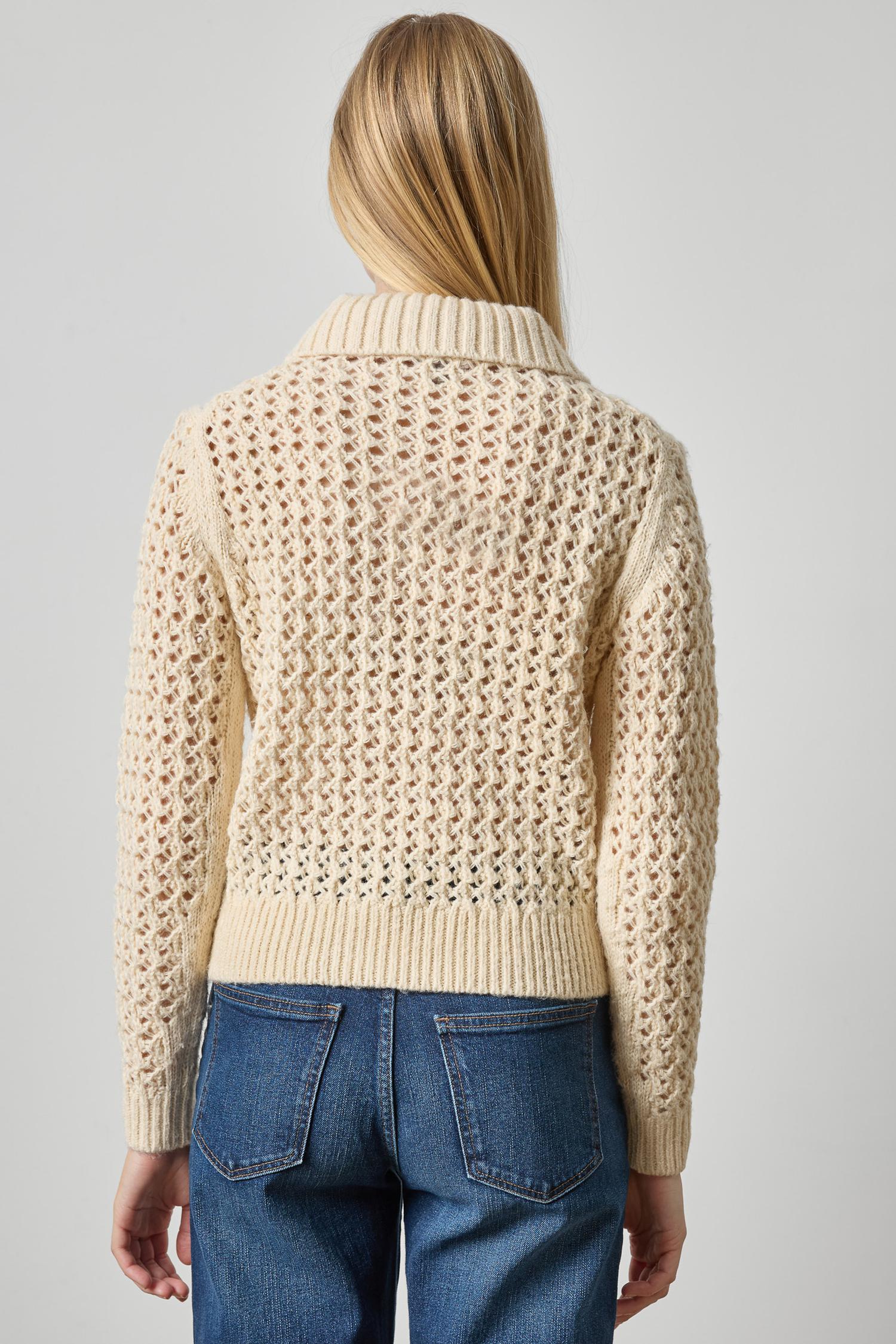 Textured Polo Sweater Womens Sweater Winter White A2