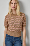 Short Sleeve Multistitch Pullover Sweater Womens Sweater Hazelnut Stripe A1