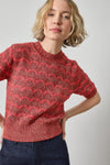 Short Sleeve Multistitch Pullover Sweater Womens Sweater Oxblood Stripe A1