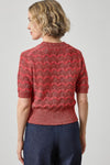 Short Sleeve Multistitch Pullover Sweater Womens Sweater Oxblood Stripe A2