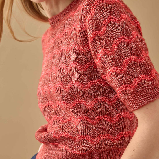Short Sleeve Multistitch Pullover Sweater Womens Sweater Oxblood Stripe C1